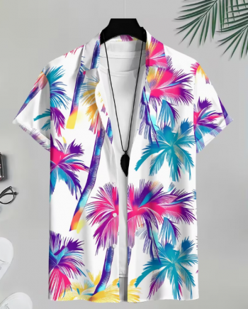 Nueva Camiseta Casual con Estampado de Palmeras Coloridas